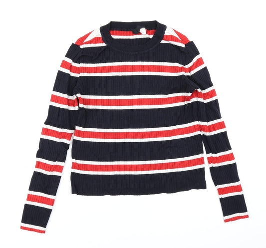 Divided Womens Blue Striped Knit Pullover Jumper Size M