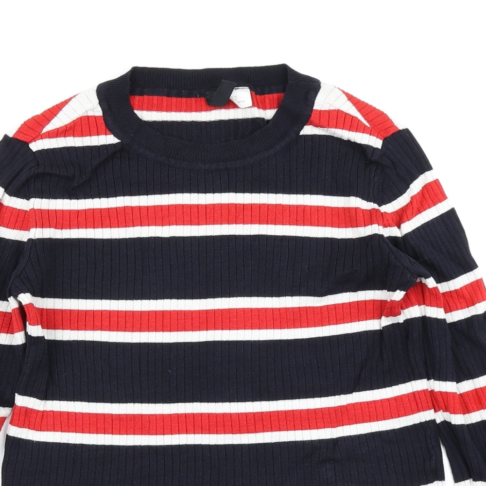 Divided Womens Blue Striped Knit Pullover Jumper Size M