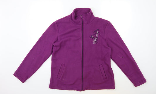 Anne De Lancay Womens Purple Floral Fleece Jacket  Size S