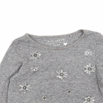 Close-up detail of Next girls’ grey basic t-shirt, size 6, years