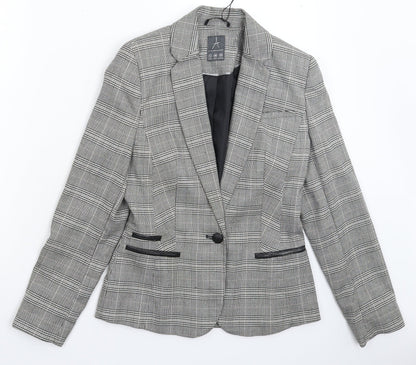 Front view of Atmosphere women’s grey check jacket suit jacket, size UK 8
