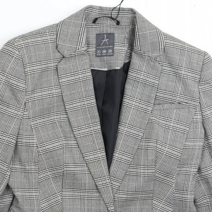 Close-up detail of Atmosphere women’s grey check jacket suit jacket, size UK 8