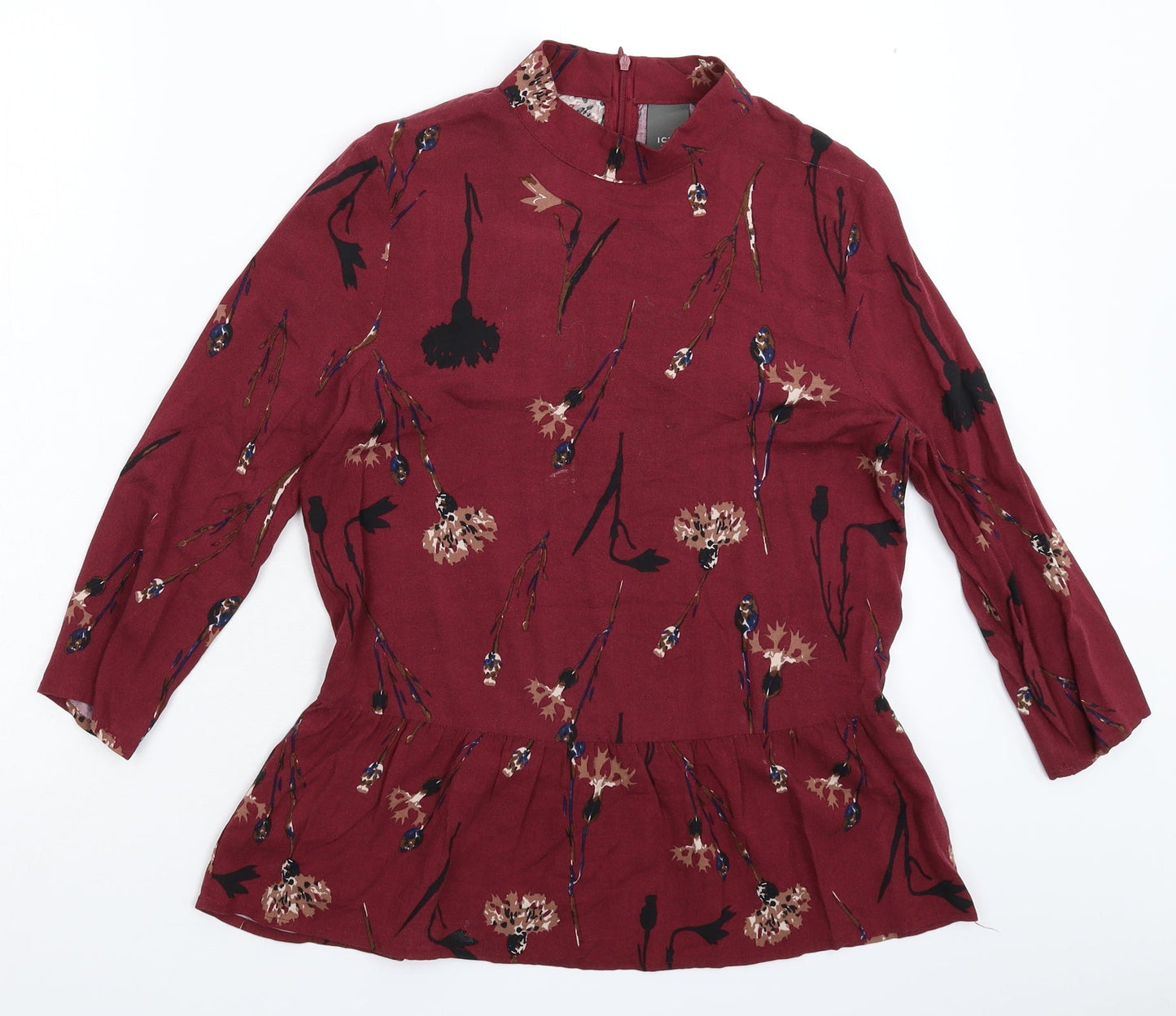 ICHI Womens Brown Floral  Basic Blouse Size M