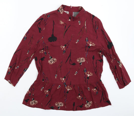 ICHI Womens Brown Floral  Basic Blouse Size M