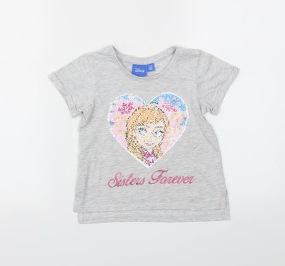 Front view of Disney girls’ grey animal print basic t-shirt, size 3-4, years