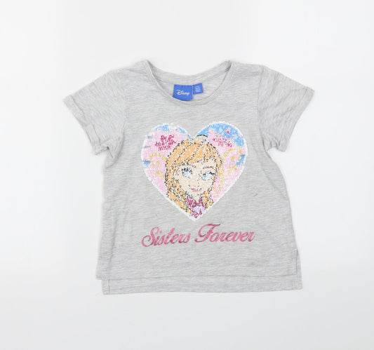 Disney Girls Grey Animal Print  Basic T-Shirt Size 3-4 Years