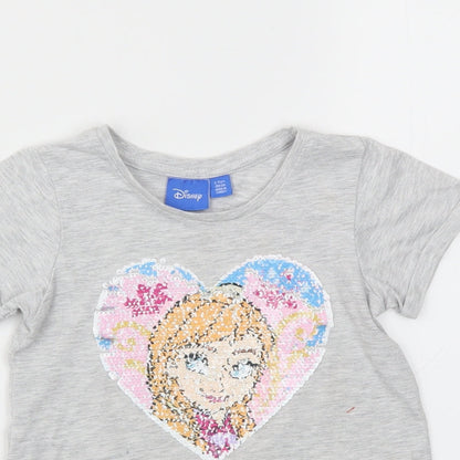 Close-up detail of Disney girls’ grey animal print basic t-shirt, size 3-4, years