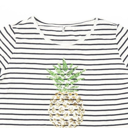 Close-up detail of Only women’s multicoloured striped basic t-shirt, size XL
