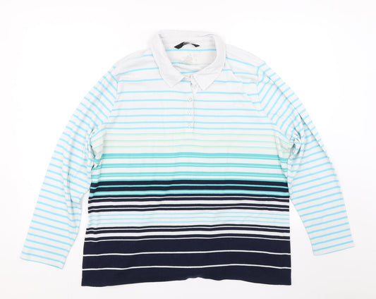 BM Casual Womens Blue Striped  Basic Polo Size XL