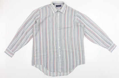 Finesse  Mens Grey Striped   Button-Up Size 16