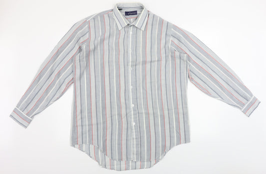 Finesse  Mens Grey Striped   Button-Up Size 16