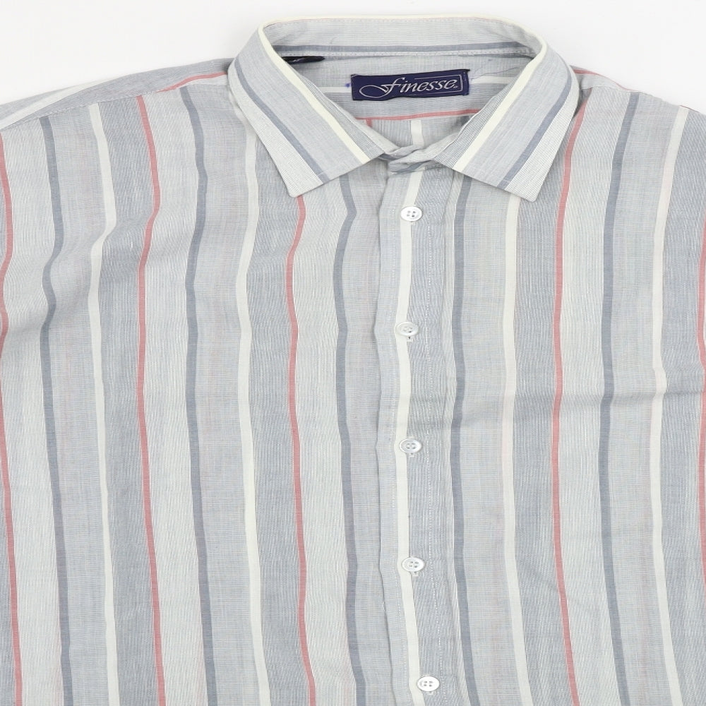 Finesse  Mens Grey Striped   Button-Up Size 16