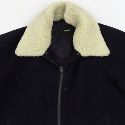 Close-up detail of ASOS women’s blue jacket coat, size M