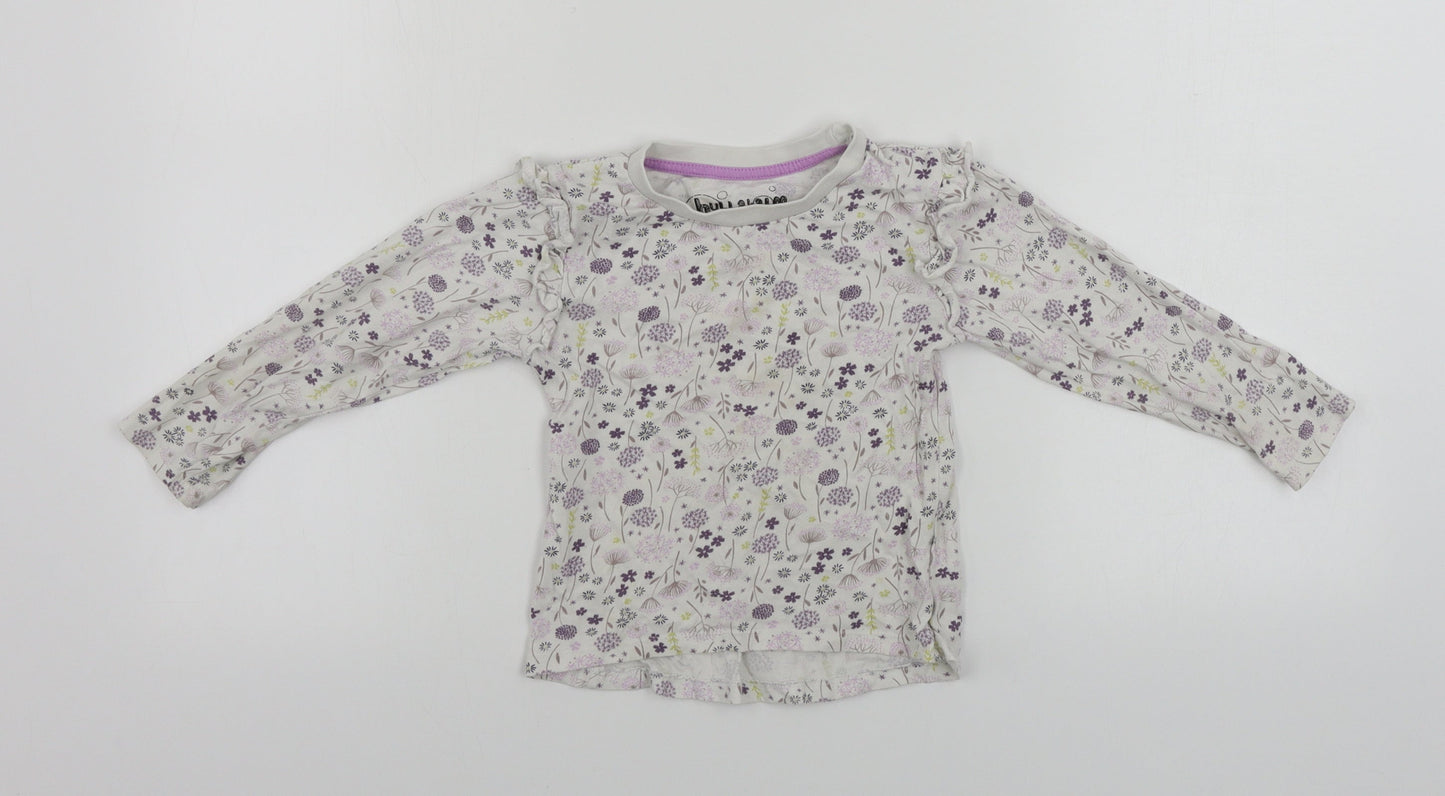 Hullabaloo  Girls White Floral  Basic T-Shirt Size 3 Years