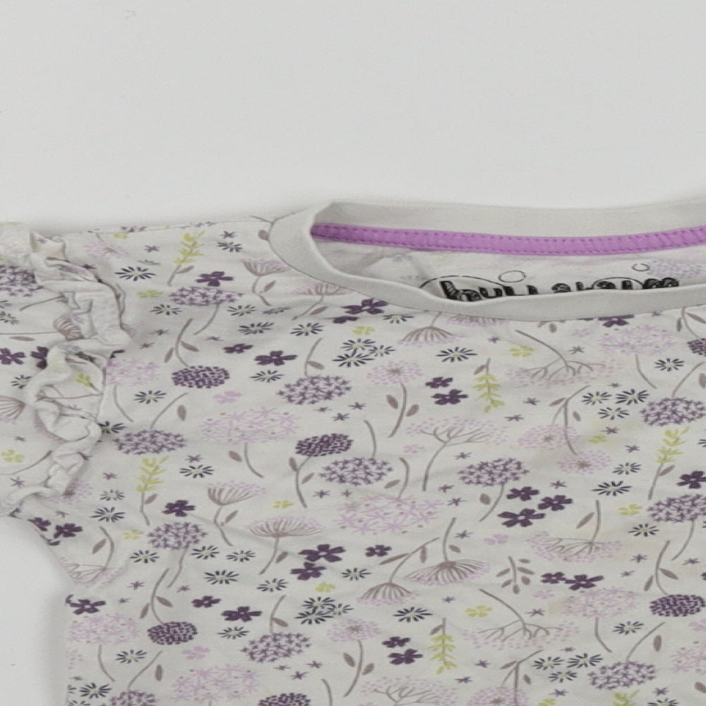 Hullabaloo  Girls White Floral  Basic T-Shirt Size 3 Years