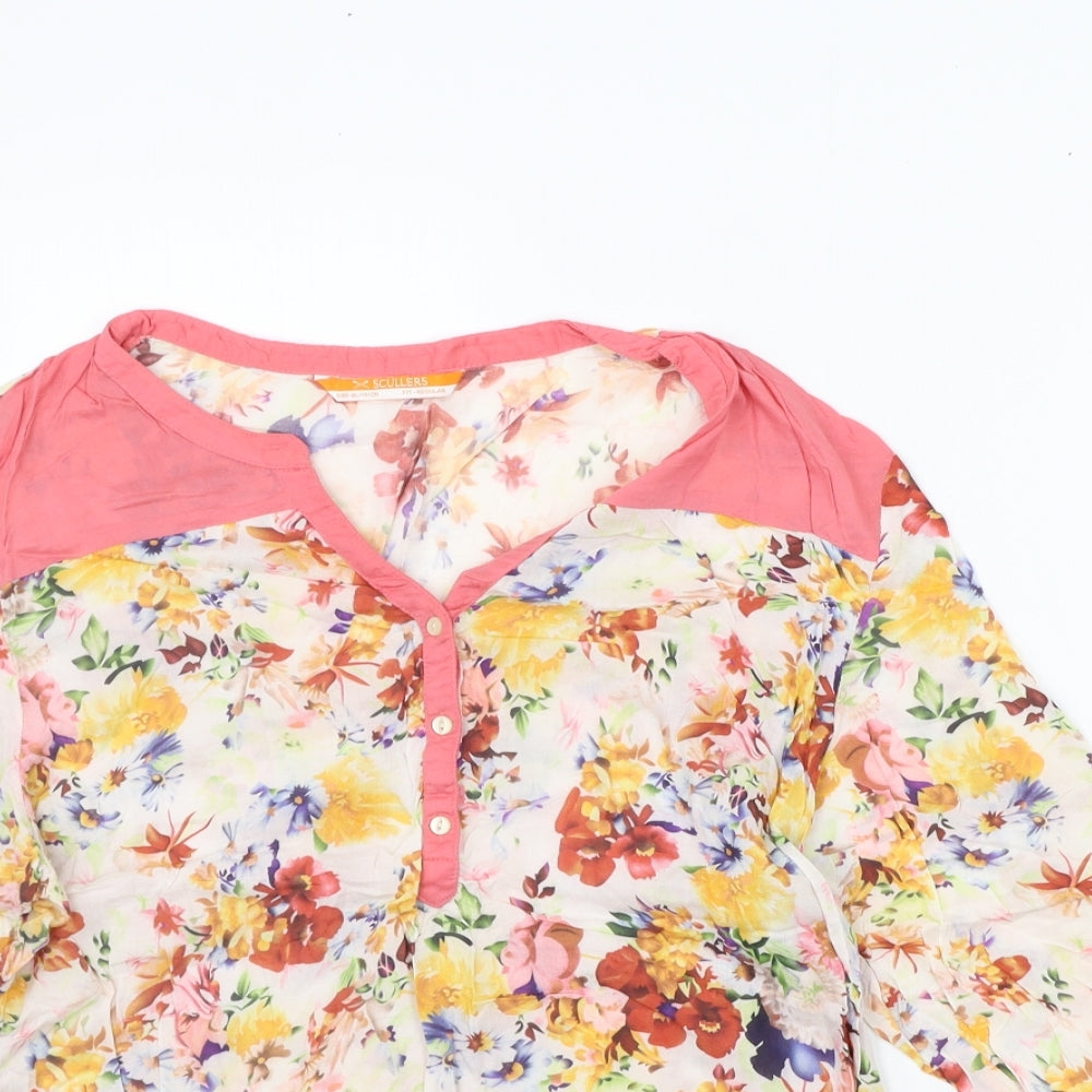 Scullers Womens Pink Floral  Basic T-Shirt Size XL