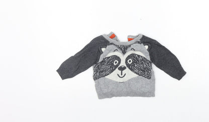 Additional front view of Early Days girls’ grey jumper, size 3-6, months - animal design