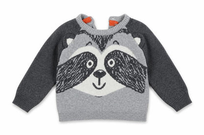 Front view of Early Days girls’ grey jumper, size 3-6, months - animal design