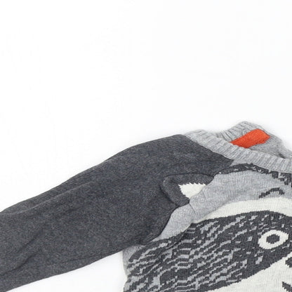 Close-up detail of Early Days girls’ grey jumper, size 3-6, months - animal design