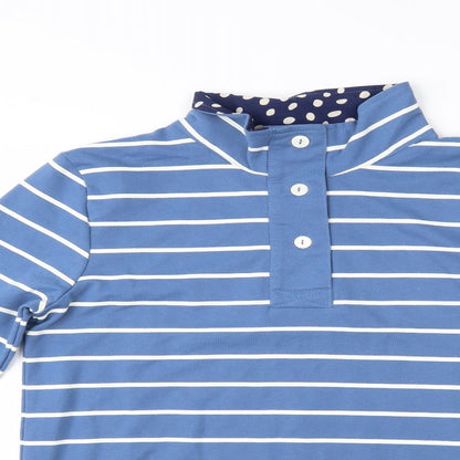 Close-up detail of Tru women’s blue striped jumper, size S