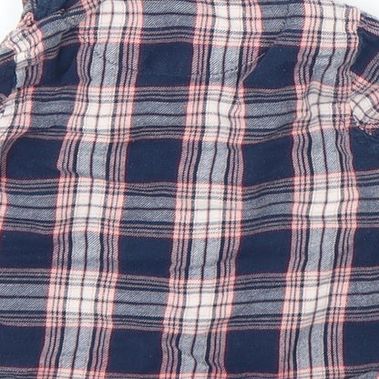 Brand and care label for Primark girls’ blue plaid basic button-up, size 3-6, months