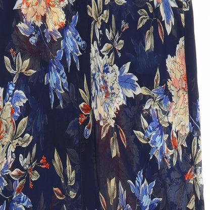 Preloved A. E. Nice Womens Blue Floral  Tunic Blouse Size M  - Split down back - Detail