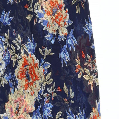 Preloved A. E. Nice Womens Blue Floral  Tunic Blouse Size M  - Split down back - Label