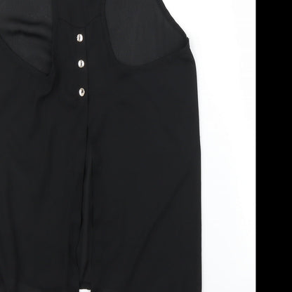 Brand and care label for Only Fashion women’s black basic blouse, size L, - split down back