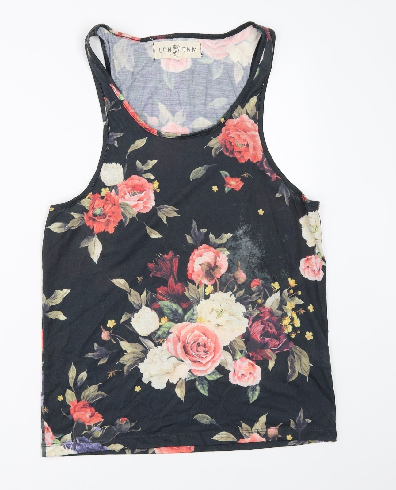 LDN DNM Womens Black Floral  Basic Tank Size XS