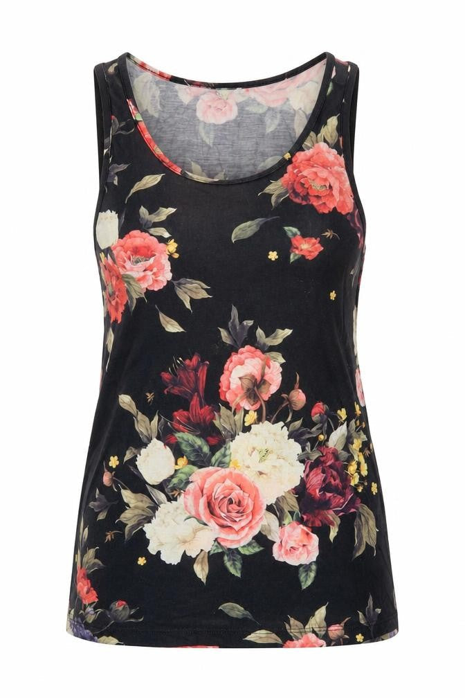 LDN DNM Womens Black Floral  Basic Tank Size XS