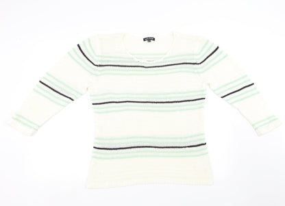 Marbel Womens White Striped  Pullover Sweatshirt Size L