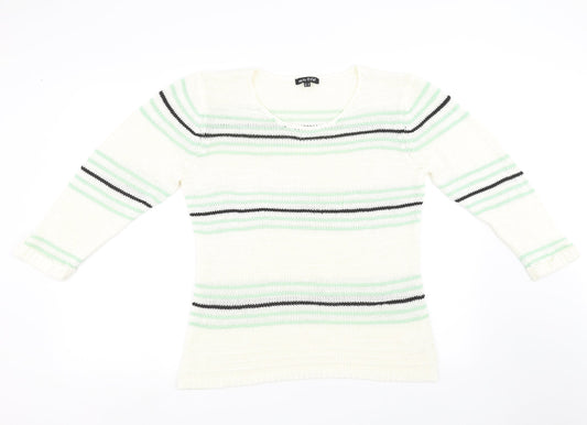 Marbel Womens White Striped  Pullover Sweatshirt Size L