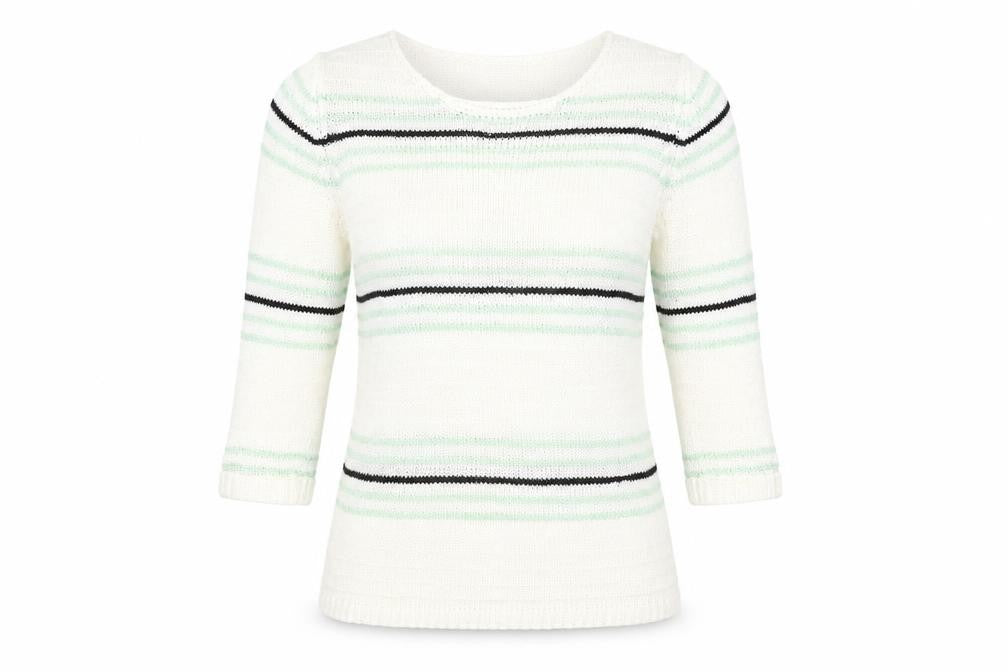 Marbel Womens White Striped  Pullover Sweatshirt Size L