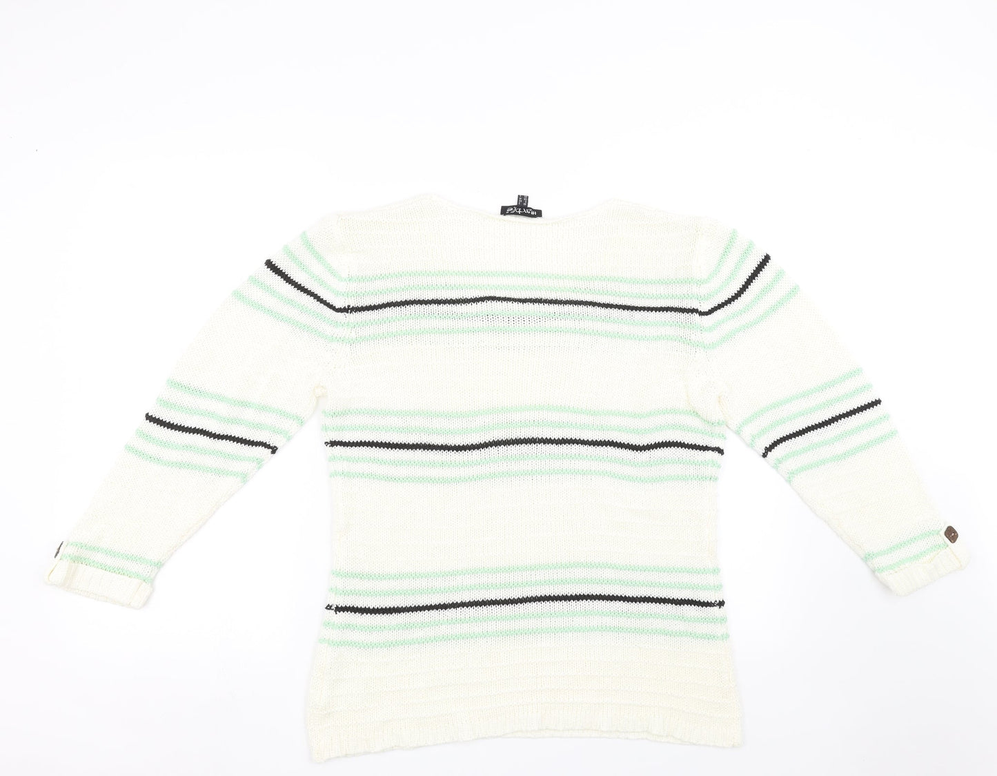 Marbel Womens White Striped  Pullover Sweatshirt Size L