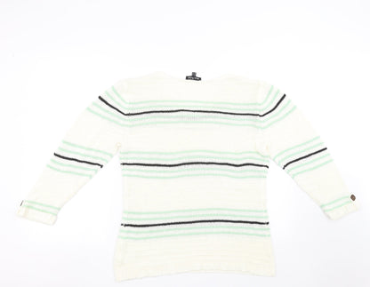 Marbel Womens White Striped  Pullover Sweatshirt Size L