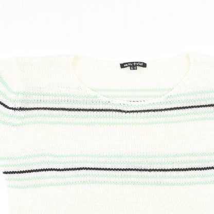 Marbel Womens White Striped  Pullover Sweatshirt Size L