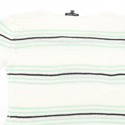 Marbel Womens White Striped  Pullover Sweatshirt Size L