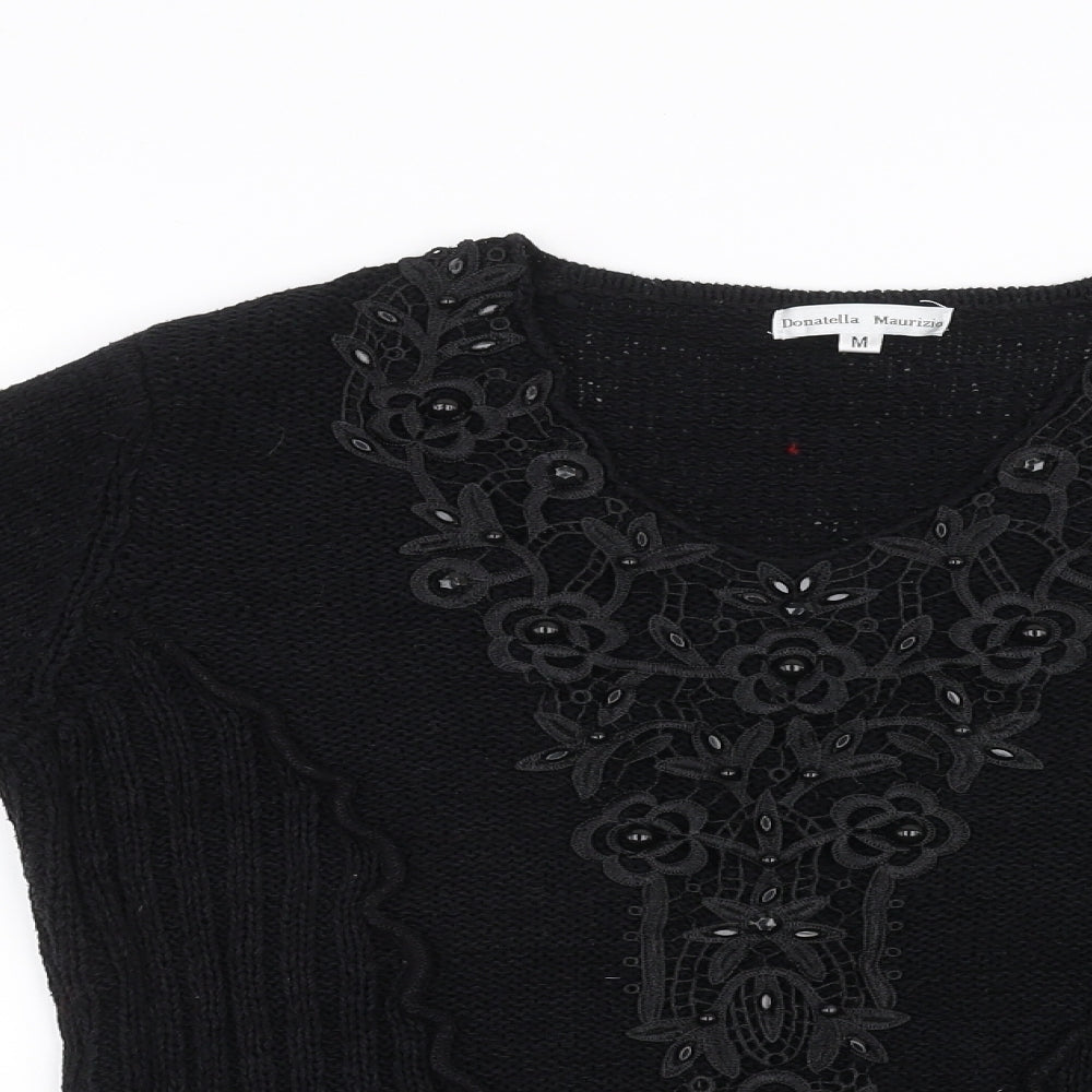 Donatella Maurizio Womens Black   Pullover Sweatshirt Size M