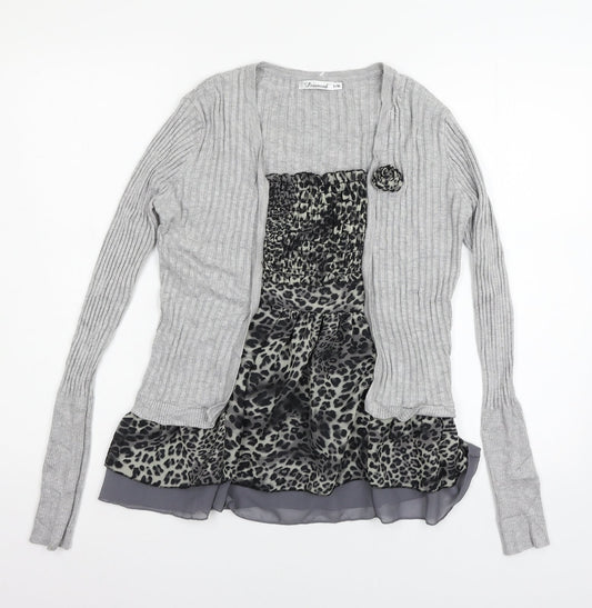 Damod Womens Grey Animal Print Knit Basic Blouse Size L