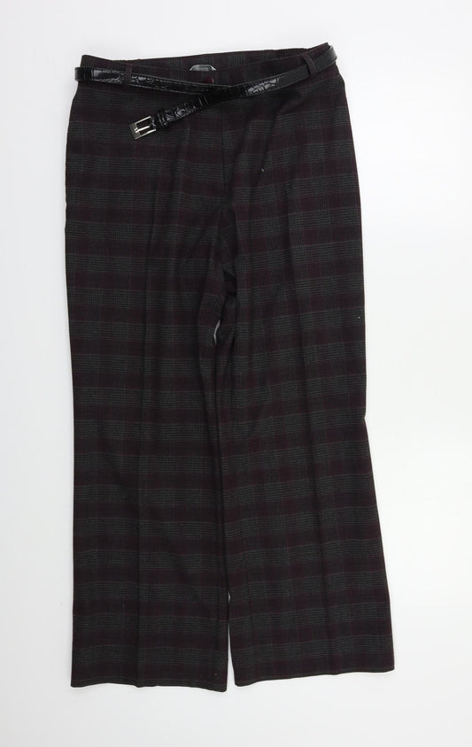 M&S Womens Purple Check  Trousers  Size 14 L25 in