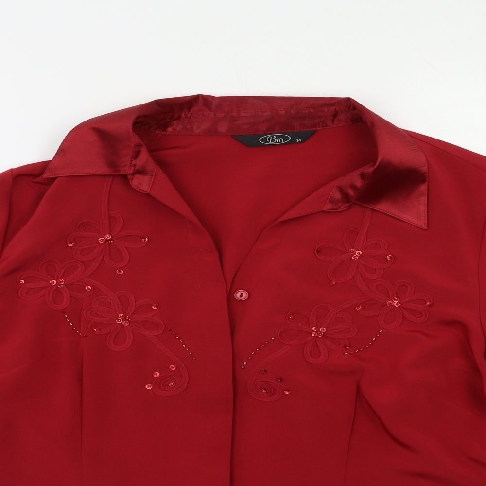 BM Womens Red Floral  Basic Button-Up Size 14