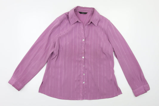 BM Womens Purple Striped  Basic Button-Up Size 14