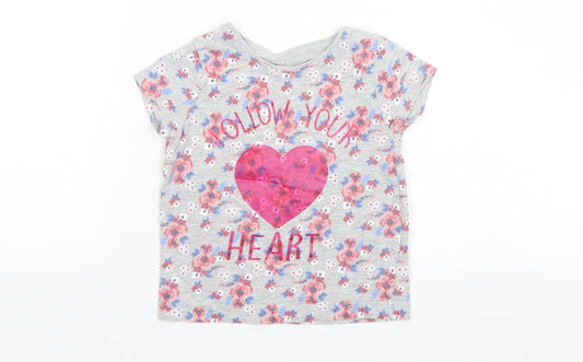 Priark Girls Grey Floral  Basic T-Shirt Size 2-3 Years