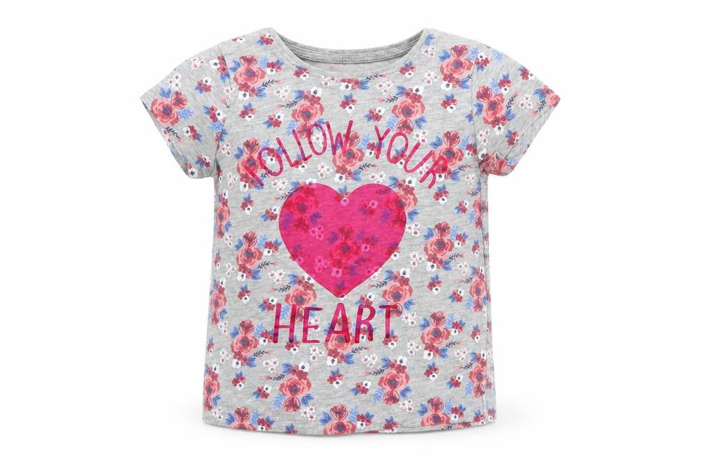 Priark Girls Grey Floral  Basic T-Shirt Size 2-3 Years