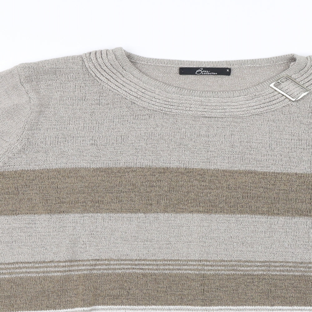 BM Collection Womens Brown Striped  Pullover Jumper Size XL