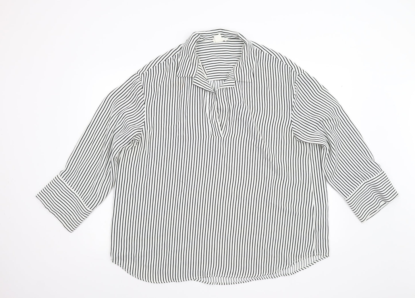 H&M Mens White Striped   Button-Up Size M