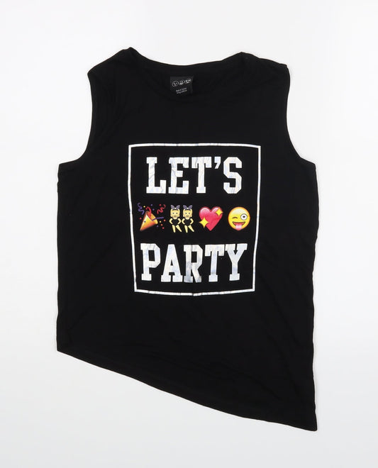 YD Girls Black   Basic T-Shirt Size 11-12 Years  - Let's Party
