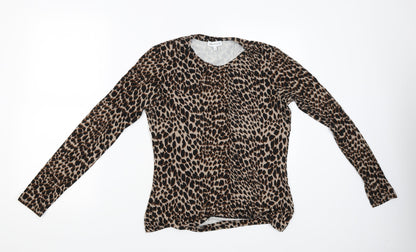 Warehouse Womens Brown Animal Print  Basic Blouse Size 12
