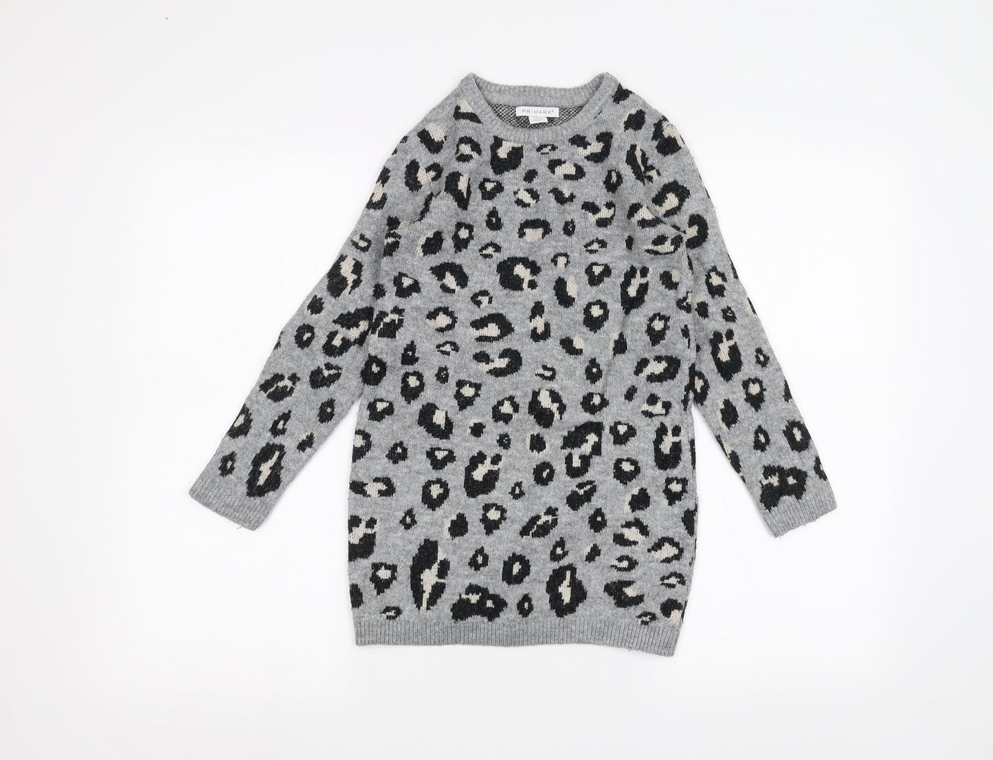 Primark Girls Grey Animal Print  Pullover Jumper Size 7-8 Years