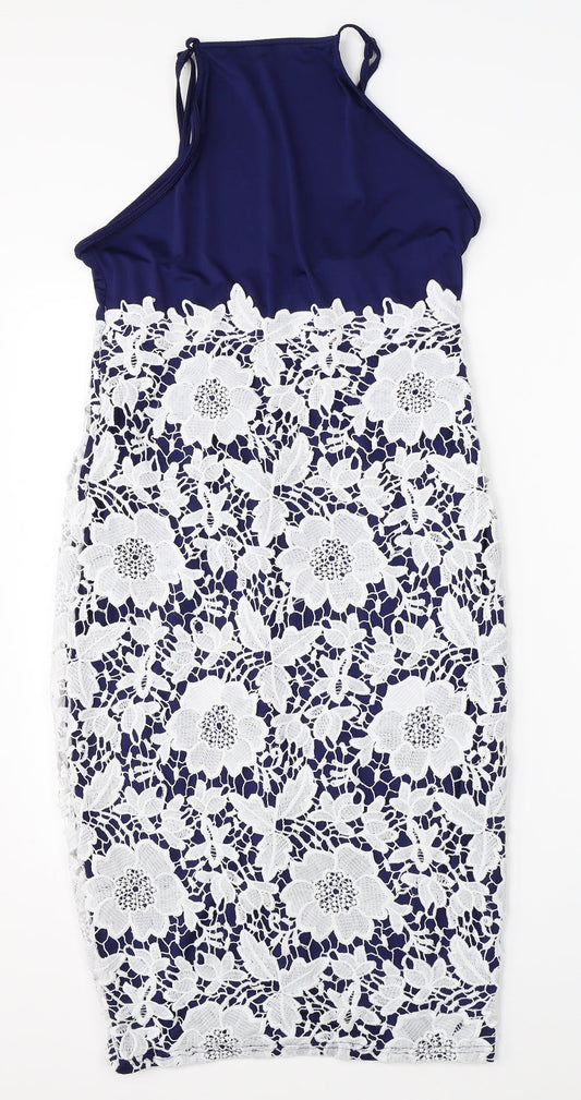 Yoins Womens Blue Floral  Pencil Dress  Size M